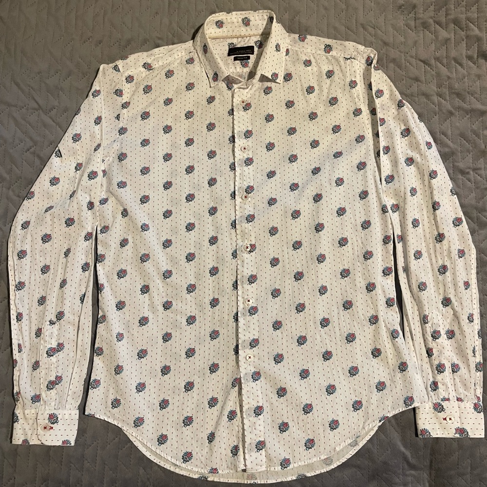 Zara man l/s button up shirt mens size medium‎ pre-owned condition